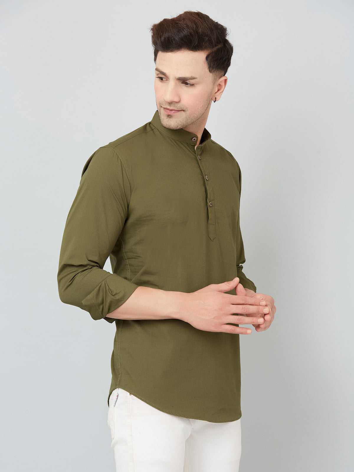 Louis Monarch Men Solid Green Pure Cotton Straight Short Kurta